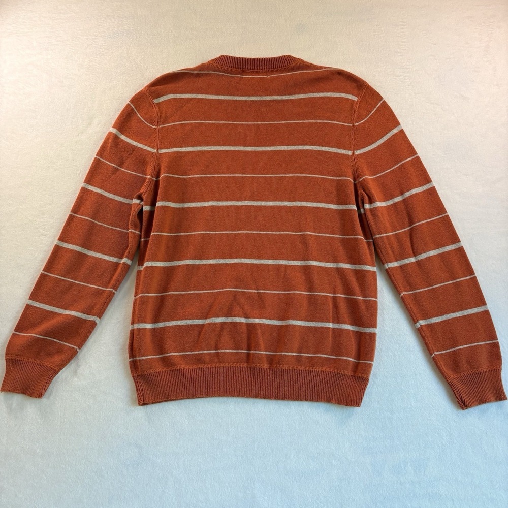 Eddie Bauer Sweater Mens Small Orange Rust Striped Cotton Knit Crewneck Pullover - Picture 4 of 6